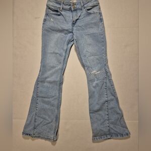 SO Girls Size 14 Light Wash Flare Jeans Stretch Distressed